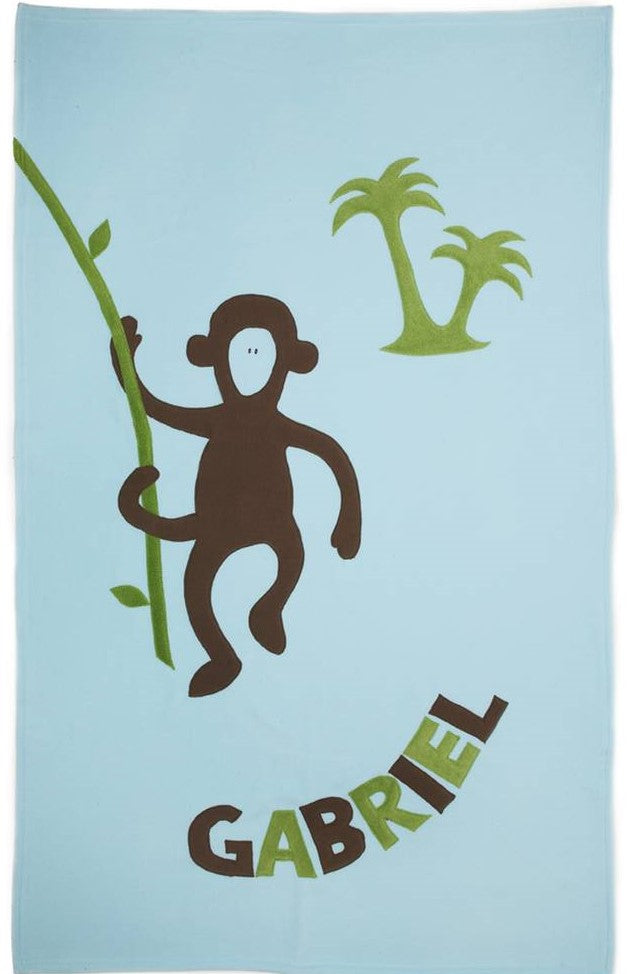 Personalized Monkey Kids Blanket - Blue