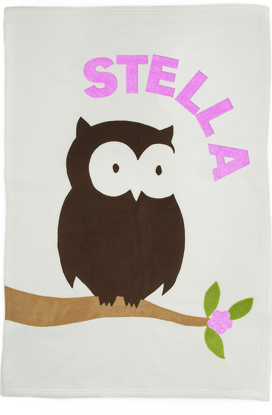 Personalized Owl Baby Blanket Girl
