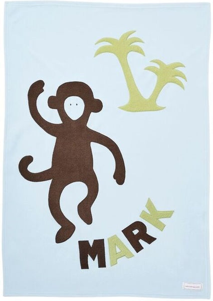 Personalized Monkey Baby Blanket - Blue