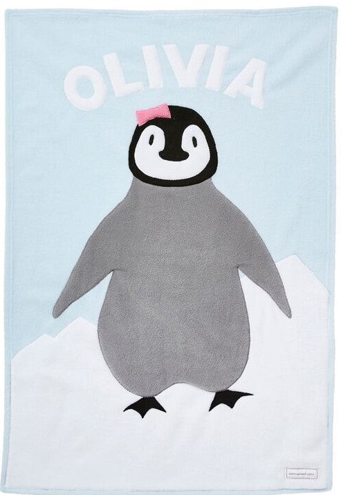 Personalized Penguin Baby Blanket - Girl